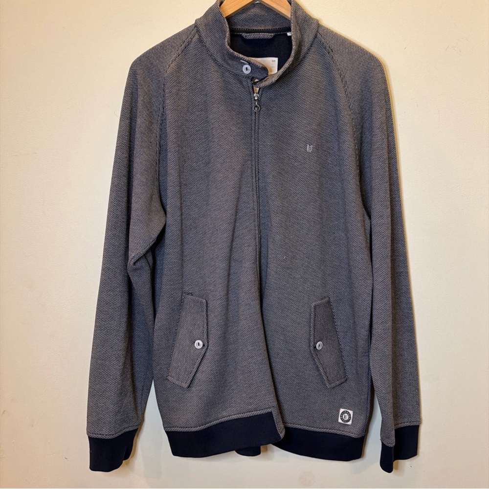 Linksoul Jacket Mens Large Gray Herringbone Full Zip Golf Sweater Dark Academia